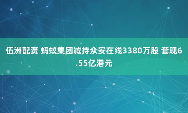 伍洲配资 蚂蚁集团减持众安在线3380万股 套现6.55亿港元